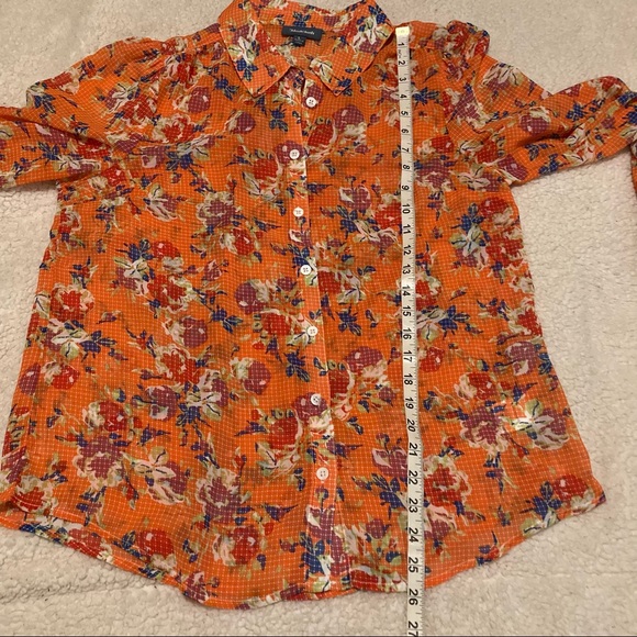 ModCloth sheer Orange floral button up Long sleeved blouse - Picture 6 of 8